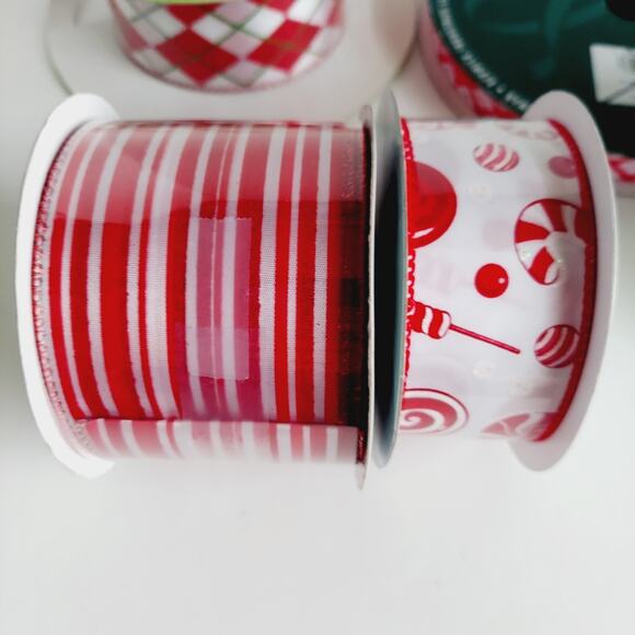 30+ Yards Variety Lot Wire Edged Ribbon Red White Christmas Gift Crafts Candy - Picture 3 of 16